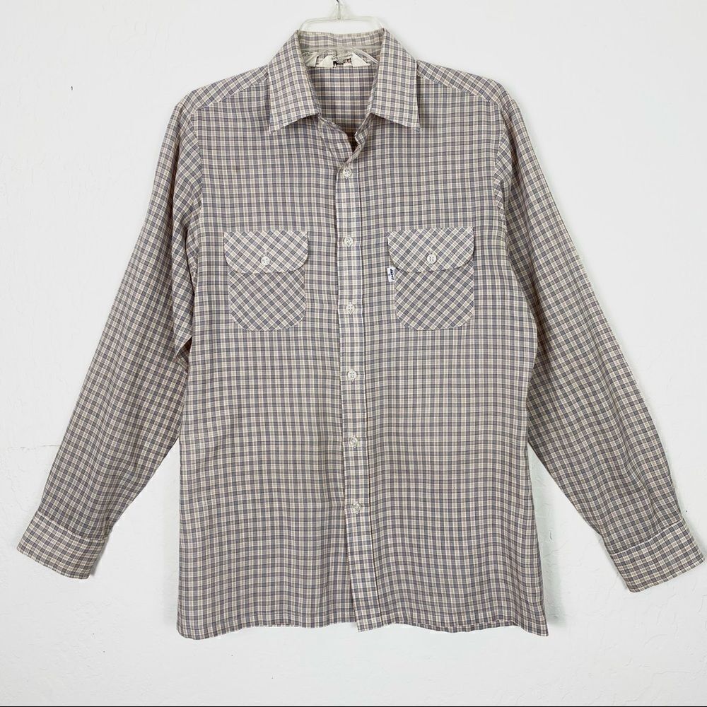 LEvi’s 1979 Wildfire Cream & Blue Plaid Button Up Shirt